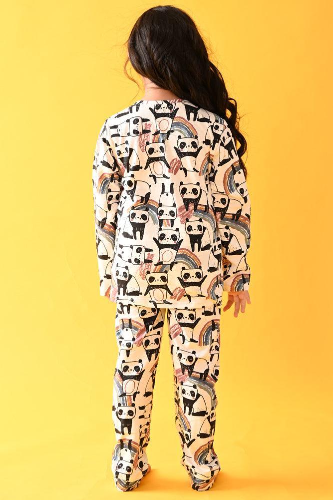 PANDA LONG SLEEVES GIRLS PYJAMA SET - WHITE - Anthrilo Design House