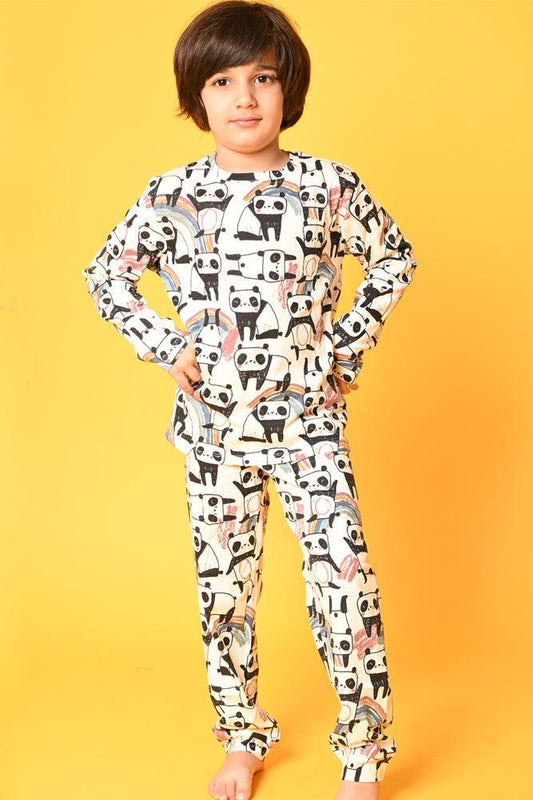 PANDA LONG SLEEVES BOYS PYJAMA SET - WHITE - Anthrilo Design House