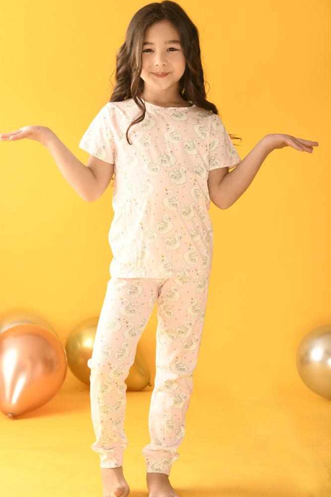 SWAN SHORT SLEEVES PYJAMA SET - PINK - Anthrilo Design House