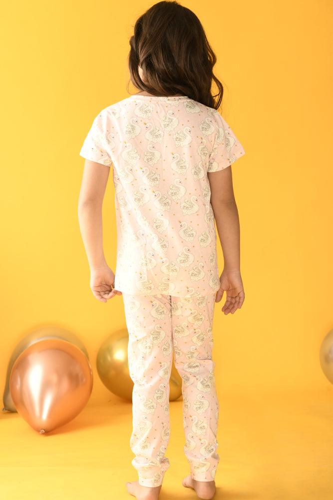 SWAN SHORT SLEEVES PYJAMA SET - PINK - Anthrilo Design House