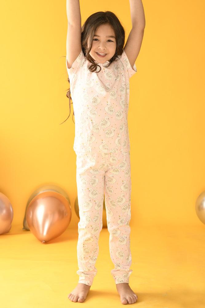 SWAN SHORT SLEEVES PYJAMA SET - PINK - Anthrilo Design House
