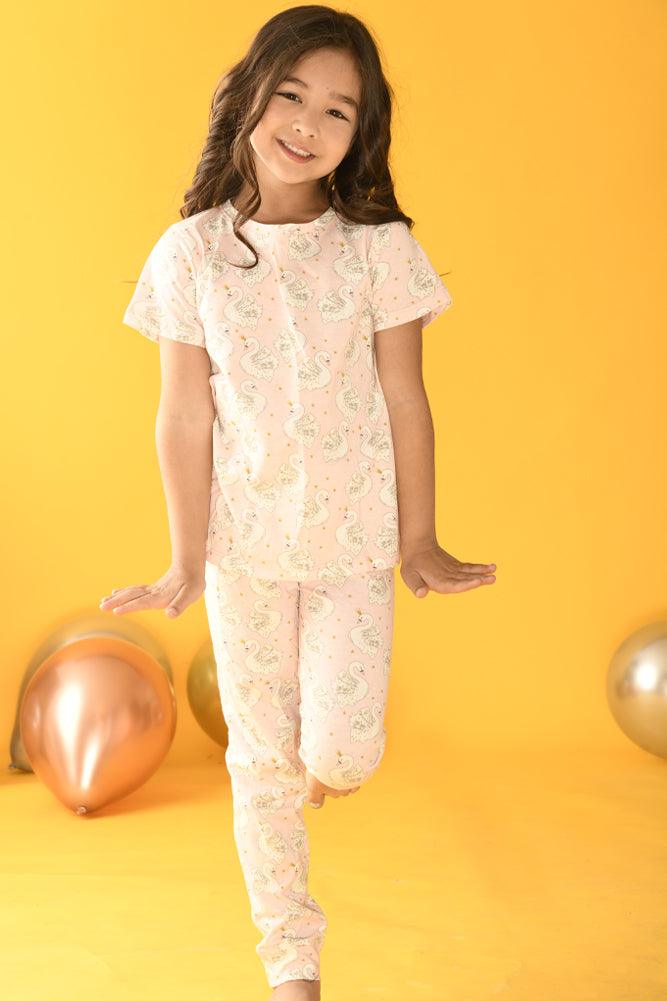 SWAN SHORT SLEEVES PYJAMA SET - PINK - Anthrilo Design House