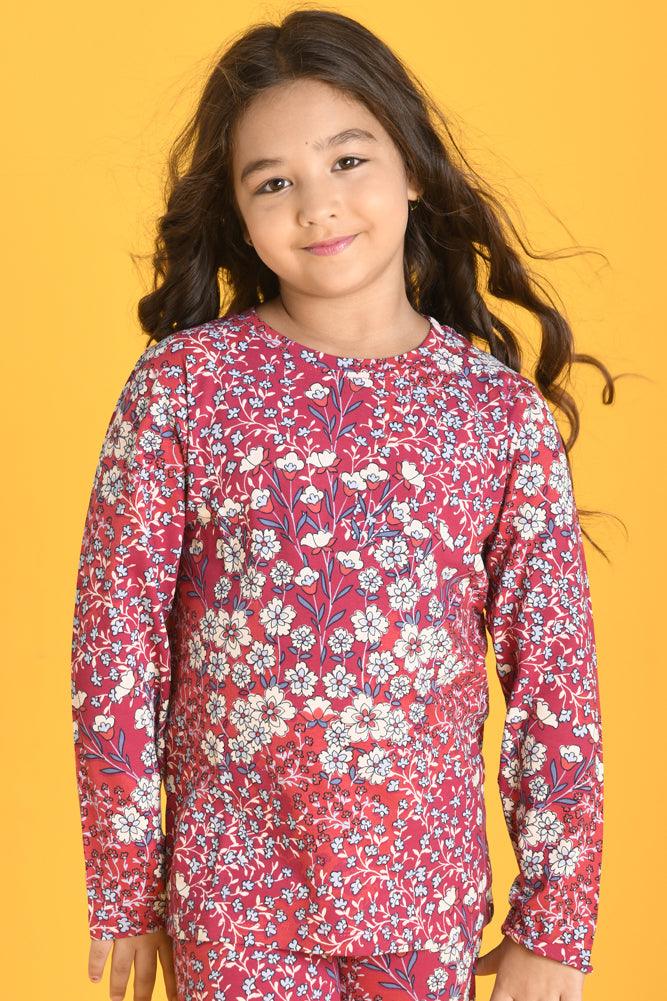 FLOWERS LONG SLEEVES PYJAMA SET - RED - Anthrilo Design House