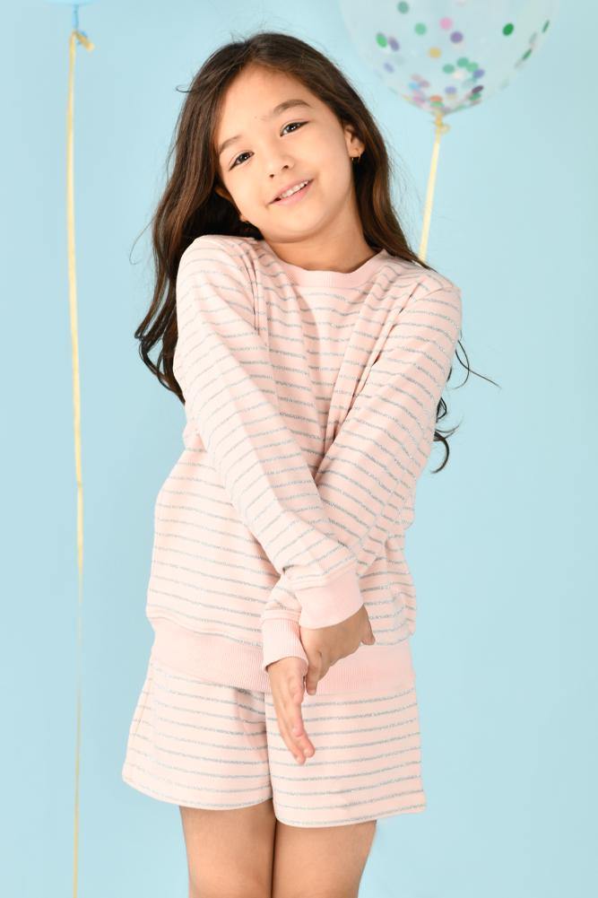 PINK SILVER STRIPE KNIT SWEATSHIRT (TERRY) - Anthrilo
