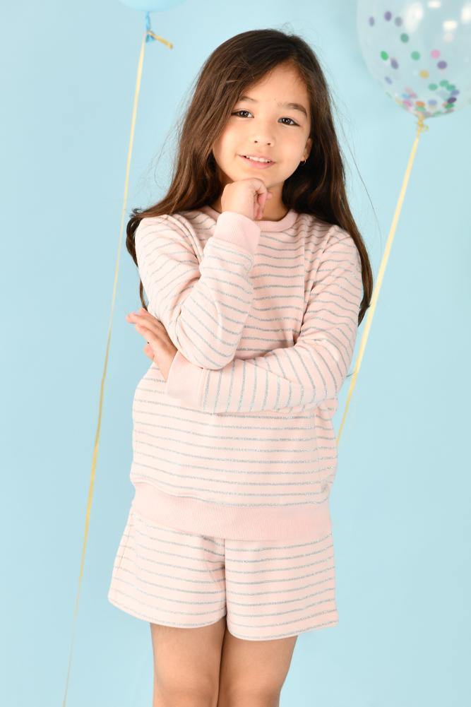 PINK SILVER STRIPE KNIT SWEATSHIRT (TERRY) - Anthrilo