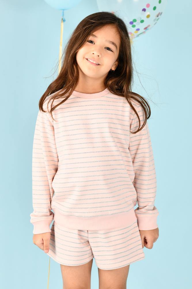 PINK SILVER STRIPE KNIT SWEATSHIRT (TERRY) - Anthrilo