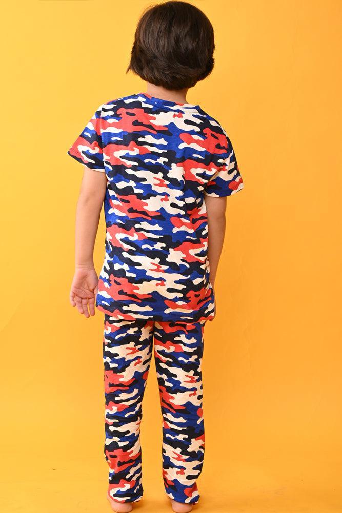 CAMOUFLAGE BOYS SHORT SLEEVES PYJAMA SET - BLUE - Anthrilo India