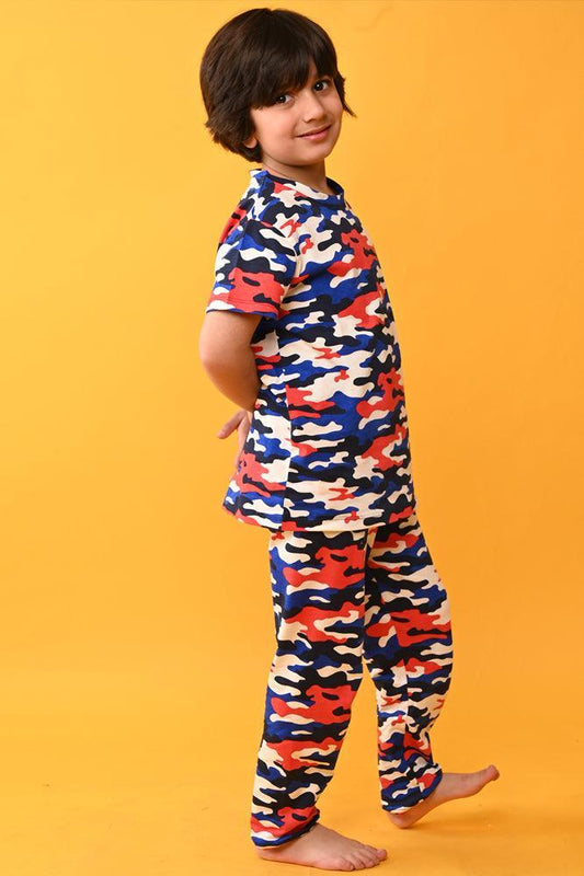 CAMOUFLAGE BOYS SHORT SLEEVES PYJAMA SET - BLUE - Anthrilo India