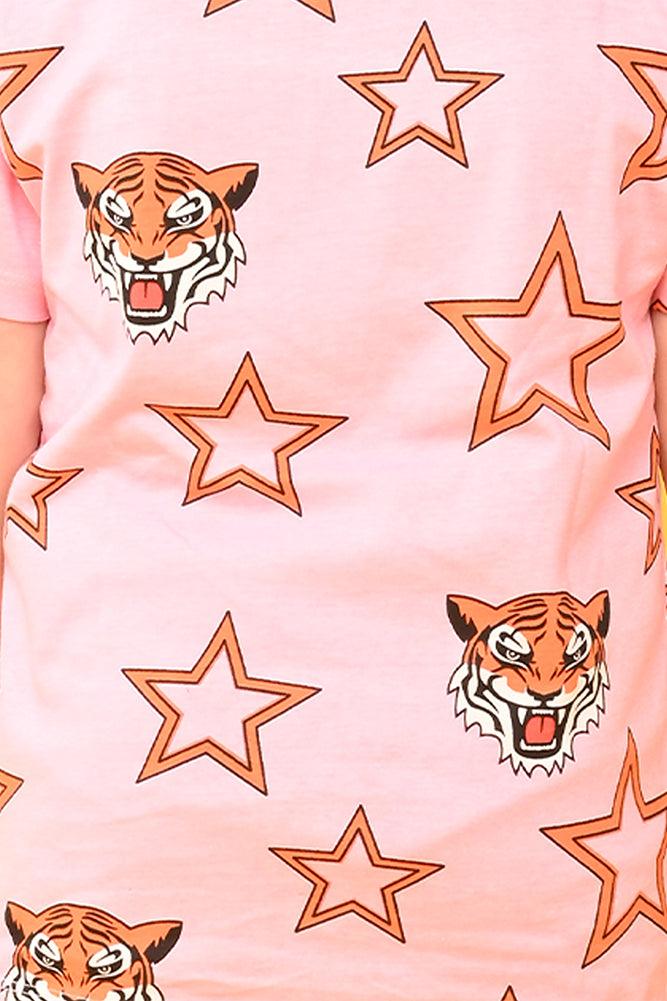 TIGER STAR PINK SHORT SLEEVES PYJAMA SET - PINK - Anthrilo India