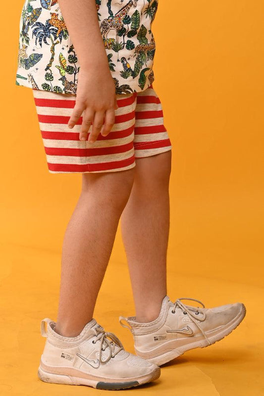 RED STRIPED SUMMER SHORTS - RED - Anthrilo India