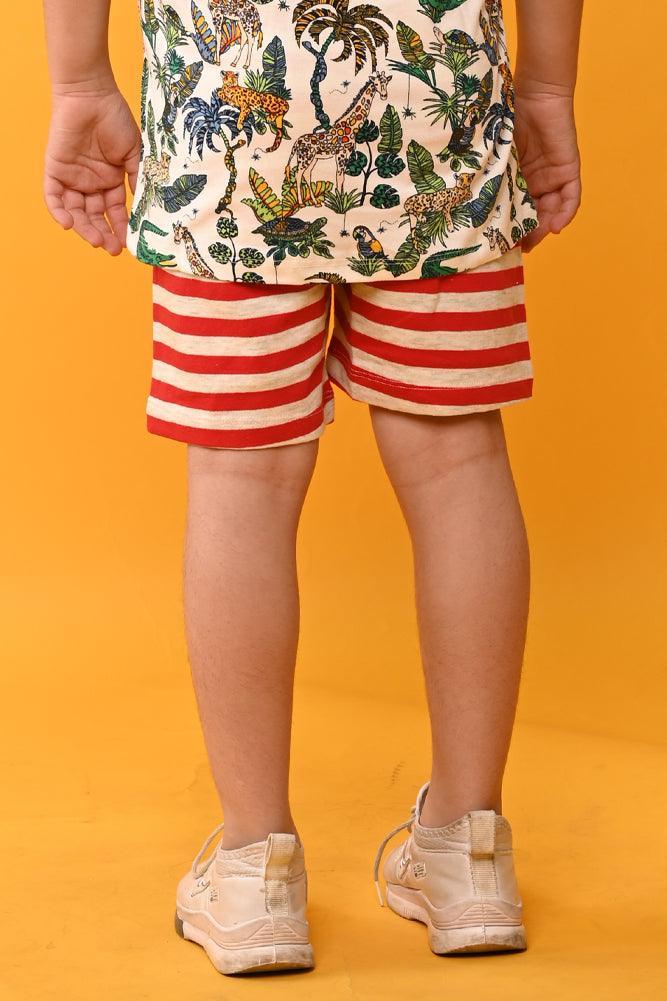 RED STRIPED SUMMER SHORTS - RED - Anthrilo India