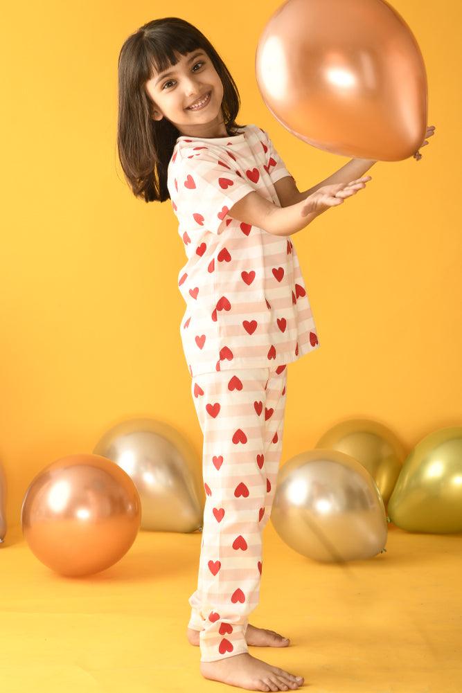 HEART STRIPE SHORT SLEEVES PYJAMA SET - PINK - Anthrilo Design House