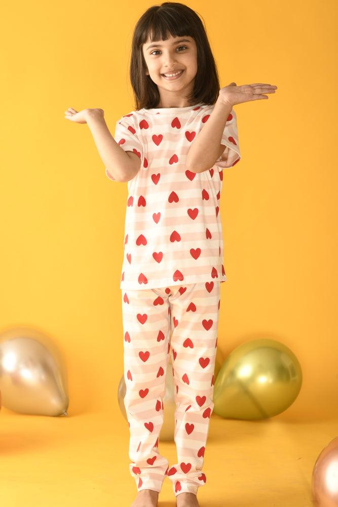 HEART STRIPE SHORT SLEEVES PYJAMA SET - PINK - Anthrilo Design House