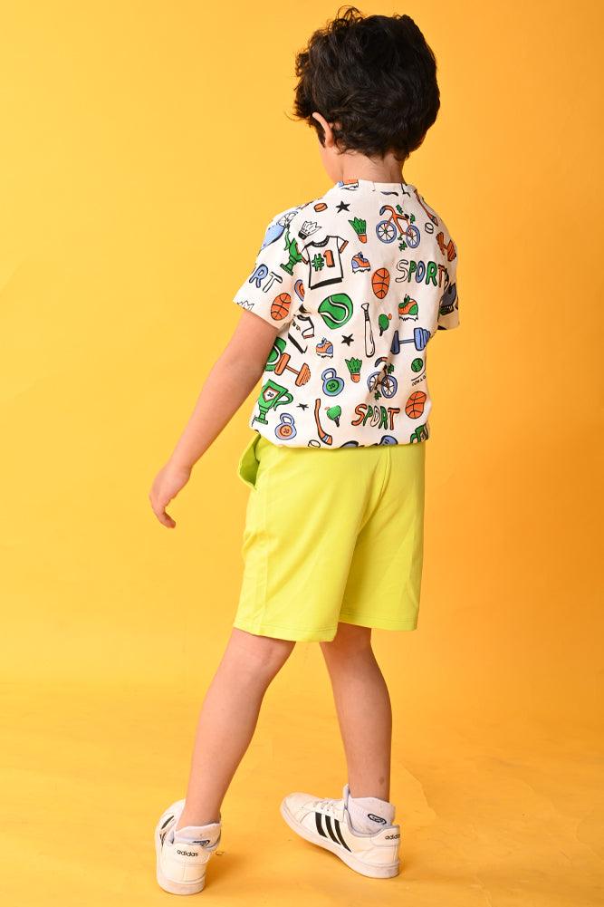 SPORTS LIME SHORTS SET - WHITE/LIME - Anthrilo India