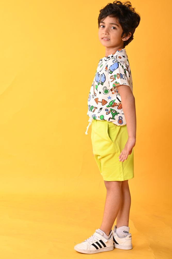 SPORTS LIME SHORTS SET - WHITE/LIME - Anthrilo India