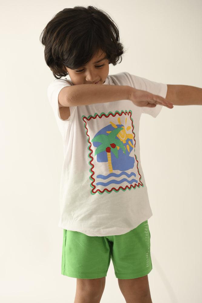 BEACH VIBES GREEN BOYS SHORTS SET - WHITE/GREEN - Anthrilo Design House