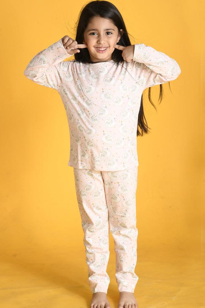SWAN LONG SLEEVES PYJAMA SET - PINK - Anthrilo Design House