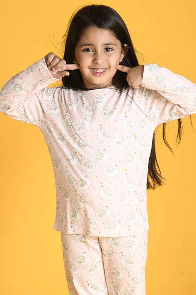 SWAN LONG SLEEVES PYJAMA SET - PINK - Anthrilo Design House