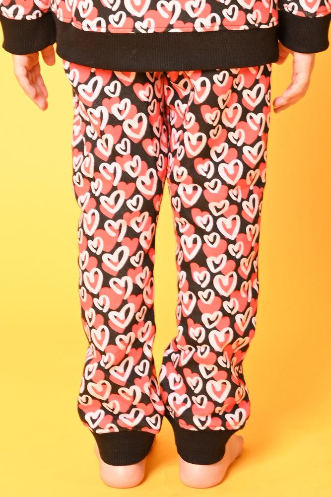 HEARTS FLEECE GIRLS JOGGER - BLACK - Anthrilo Design House