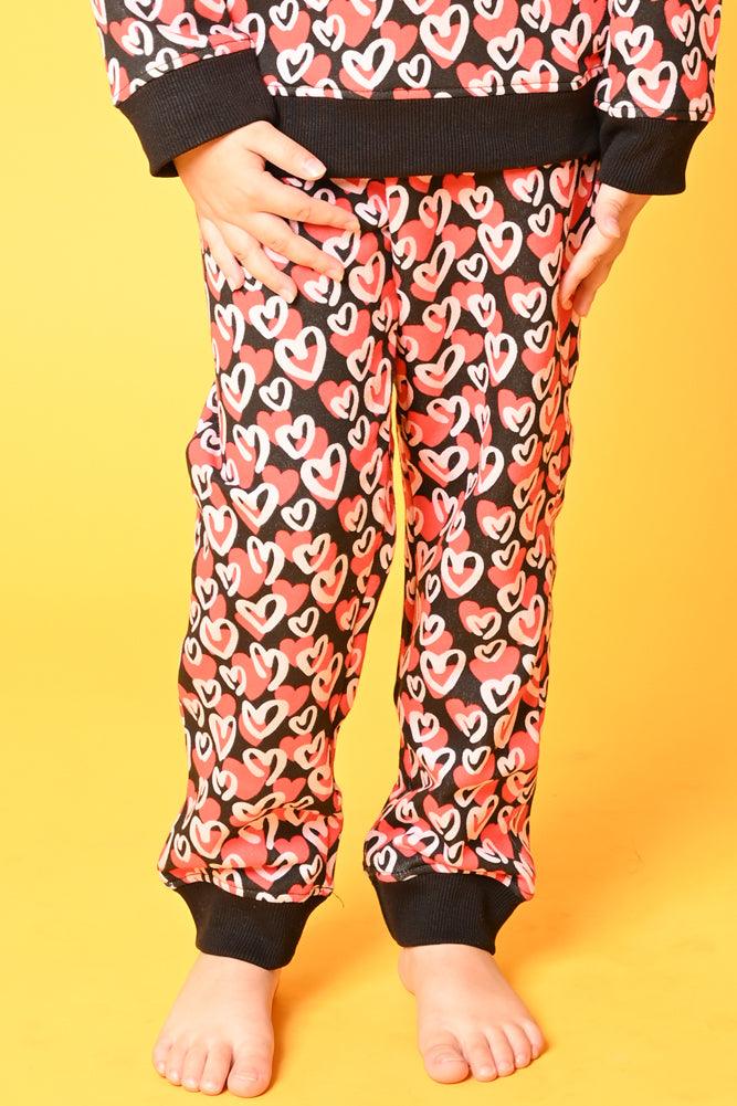 HEARTS FLEECE GIRLS JOGGER - BLACK - Anthrilo Design House