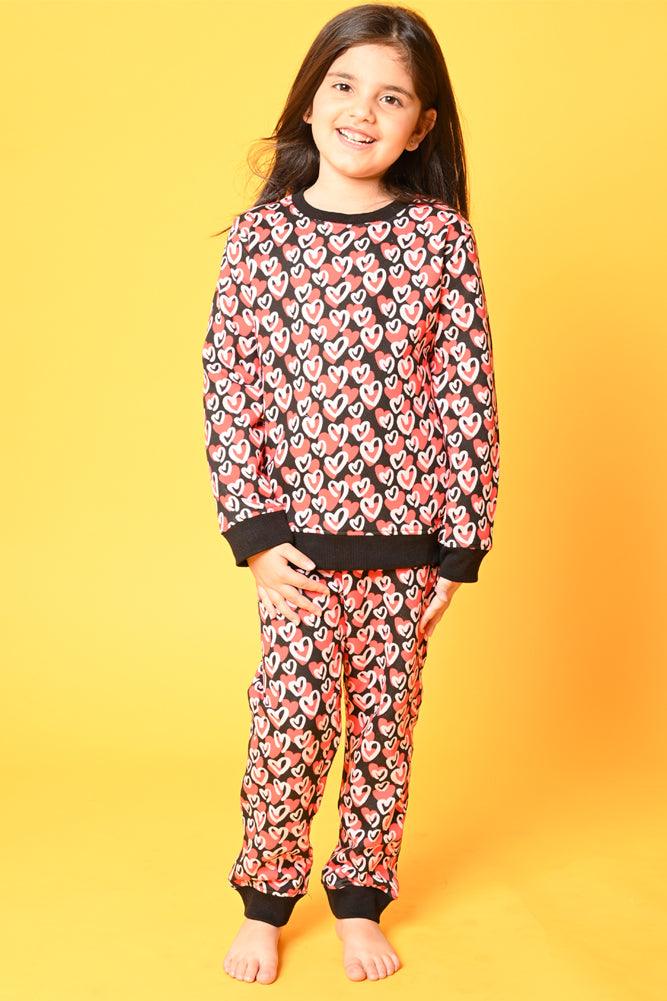 HEARTS FLEECE GIRLS JOGGER - BLACK - Anthrilo Design House