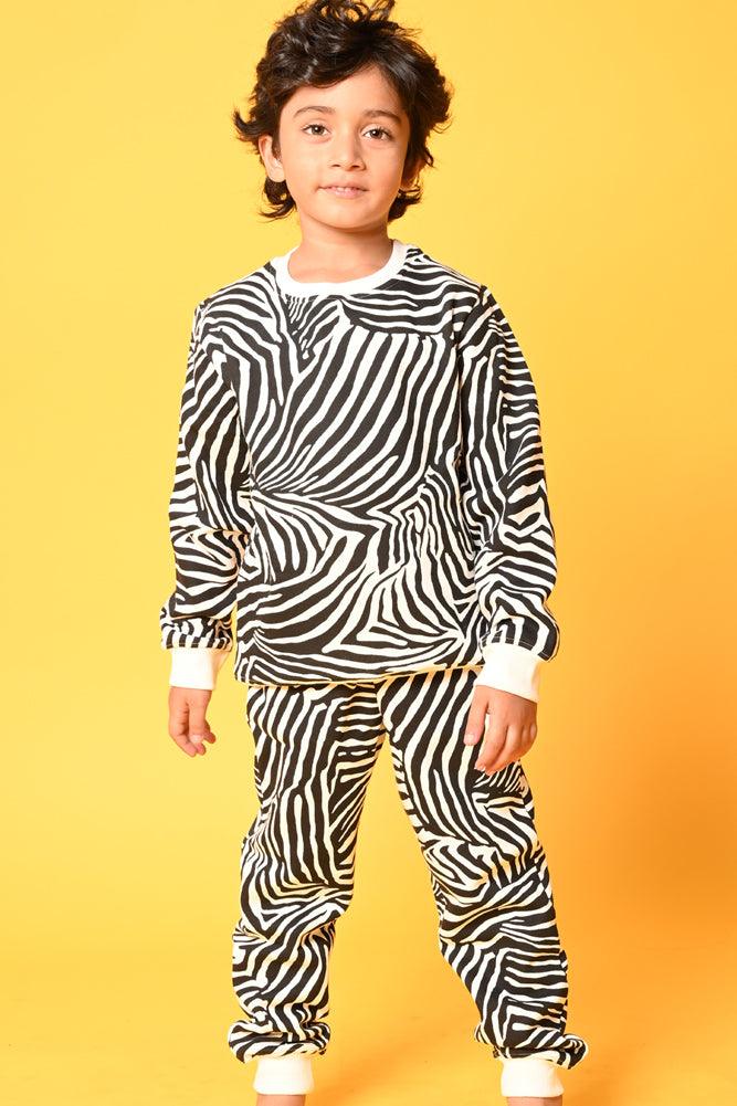ZEBRA STRIPE FLEECE BOYS SWEATSHIRT JOGGER SET - WHITE - Anthrilo Design House