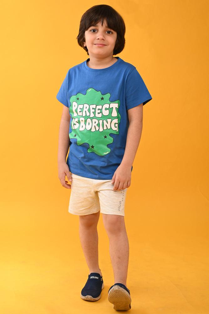 PERFECT IS BORING ECRU MELANGE SHORTS SET - BLUE / ECRU - Anthrilo India
