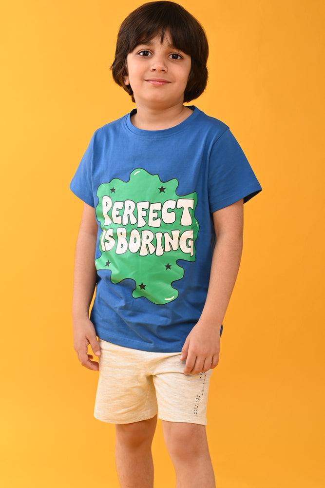 PERFECT IS BORING ECRU MELANGE SHORTS SET - BLUE / ECRU - Anthrilo India