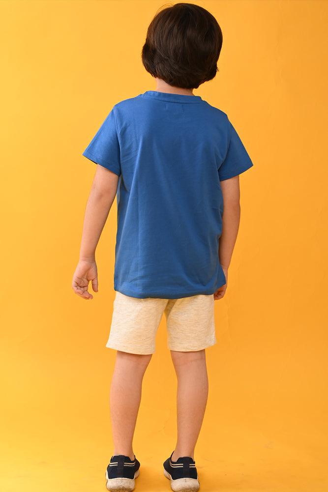 PERFECT IS BORING ECRU MELANGE SHORTS SET - BLUE / ECRU - Anthrilo India