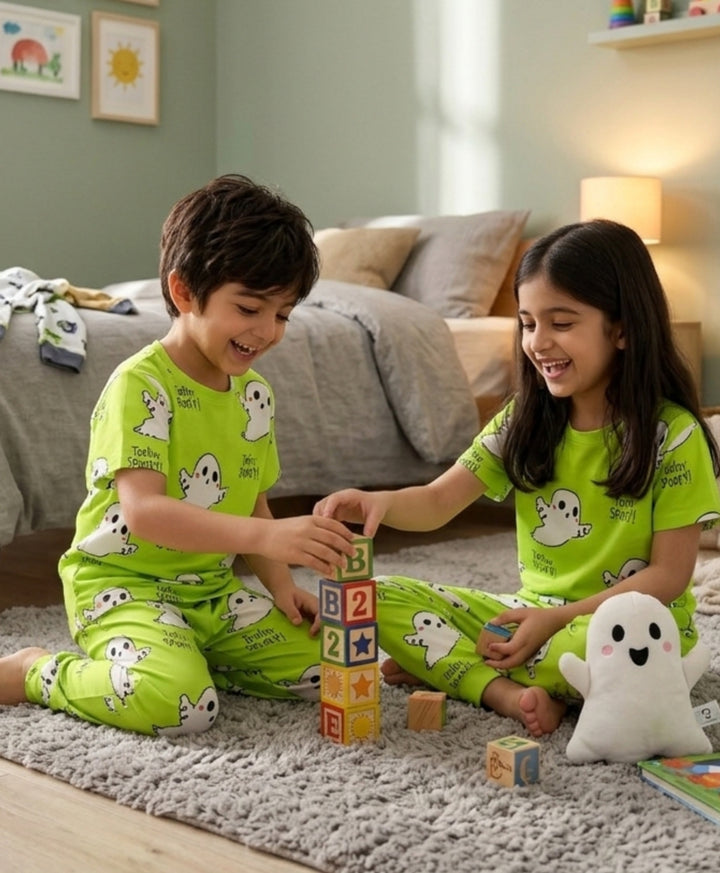 Spooky Short Sleeve Pyjama Set - Lime Green