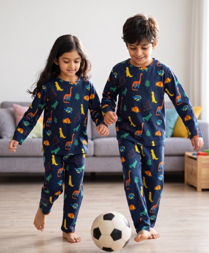 Dinosaur Fun Navy Girls Long Sleeves Pyjama Set - Navy