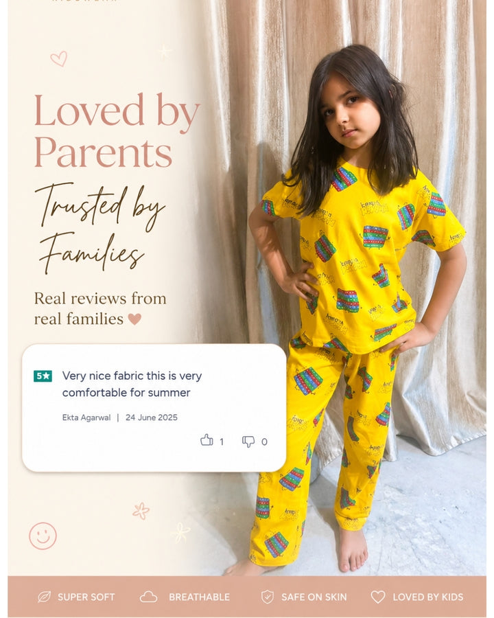 Pop It Yellow Girls Short Sleeve Pyjama Set - Yellow