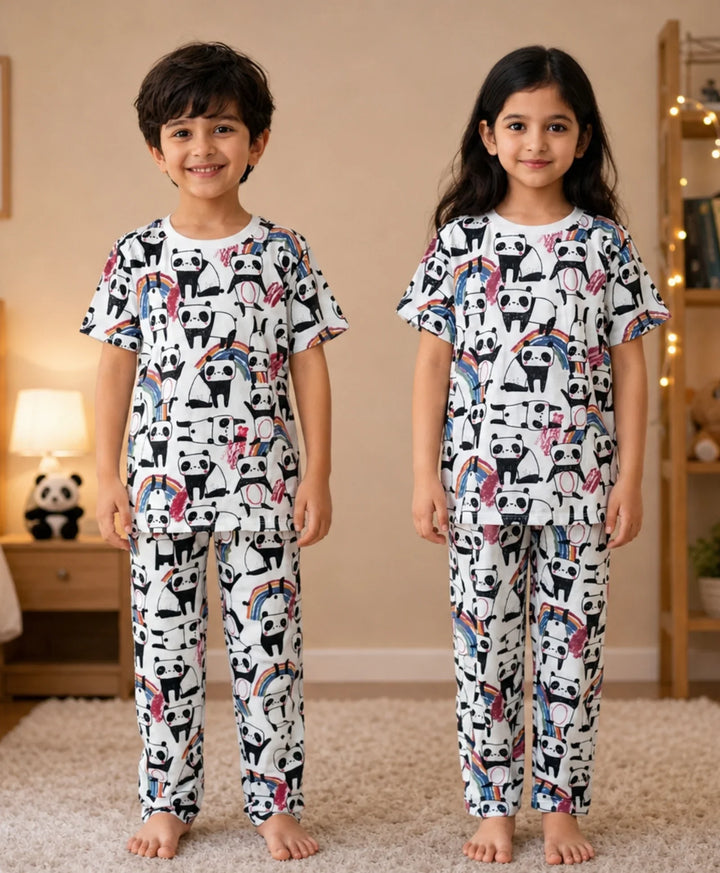 Panda Short Sleeve Pyjama Set - White