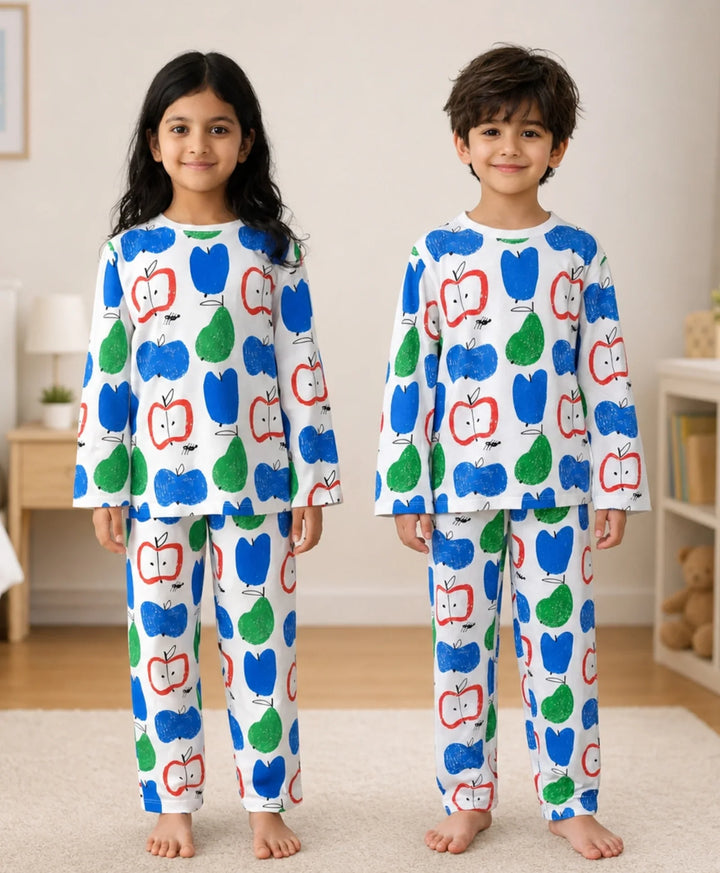 Apple Pear Long Sleeve Pyjama Set -White