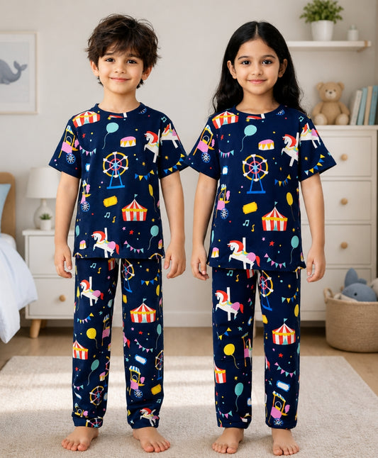 CARNIVAL CIRCUS SHORT SLEEVE PYJAMA SET - NAVY