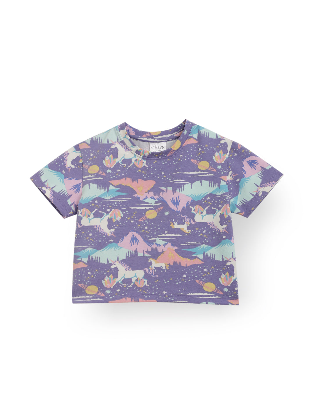 SUMMER UNICORN PLANET GIRLS SHORTS SLEEVE T-SHIRT - PURPLE