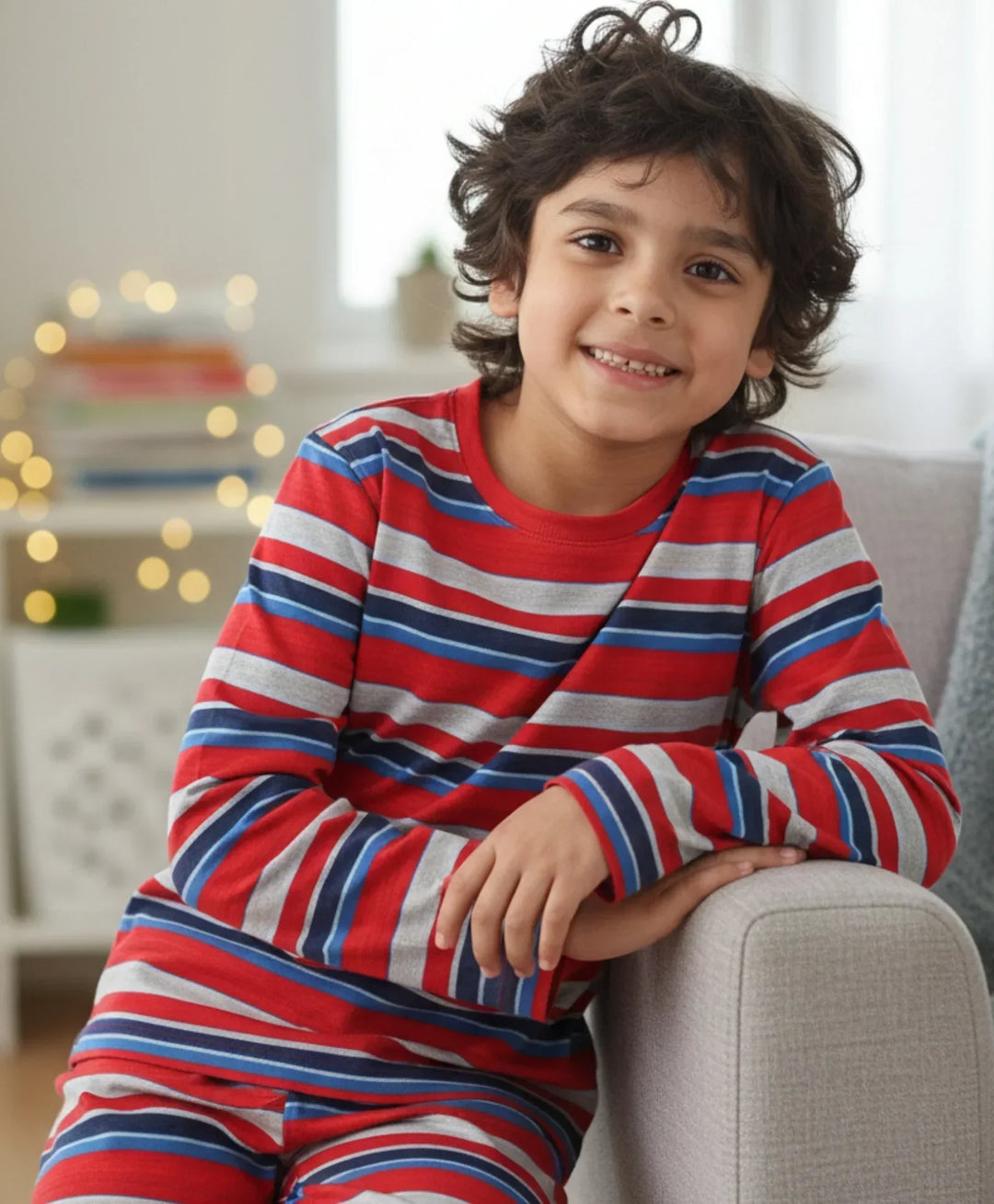 RED BLUE GREY STRIPE BOYS PYJAMA SET - MULTI