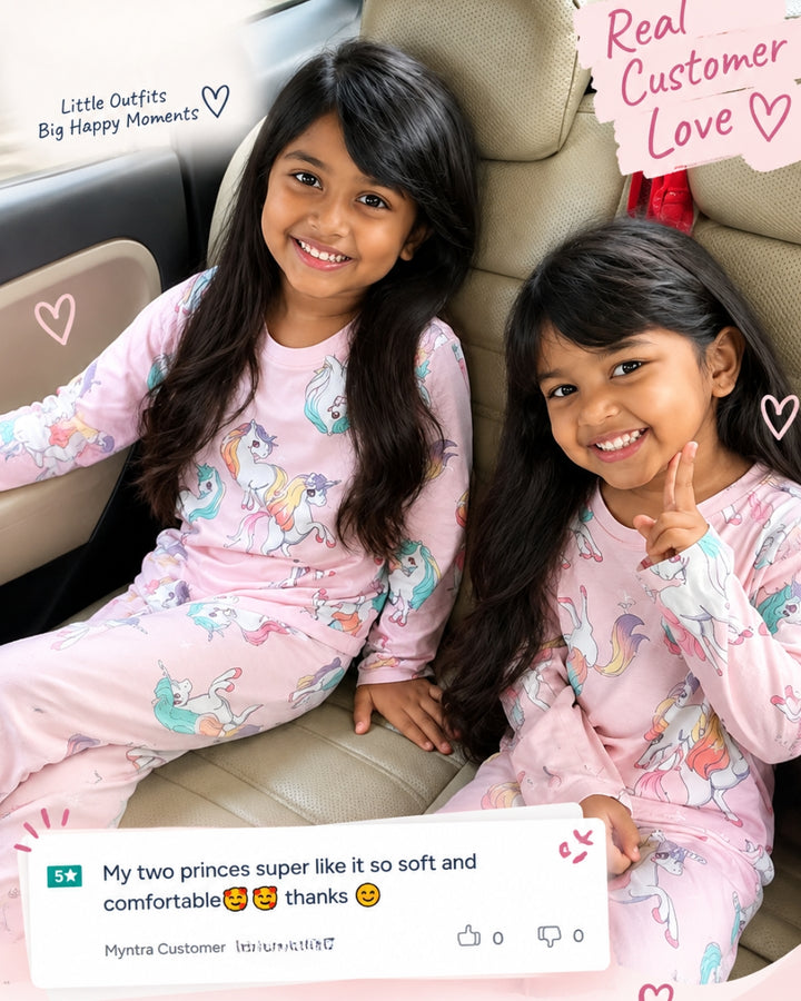 Unicorn Star Long Sleeve Pyjama Set - Pink