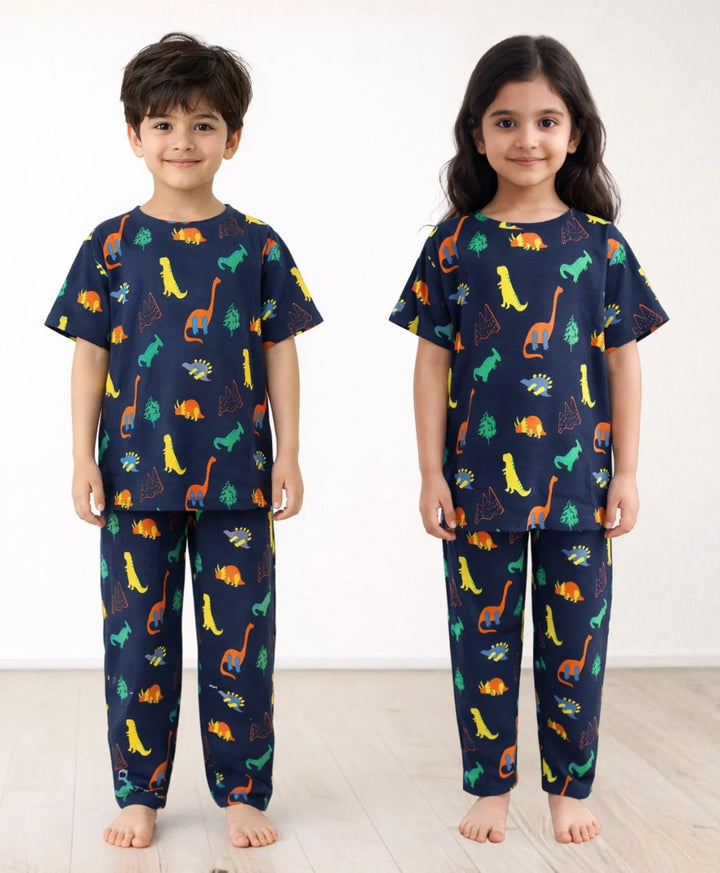 Dinosaur Fun Navy Short Sleeve Pyjama Set - Navy