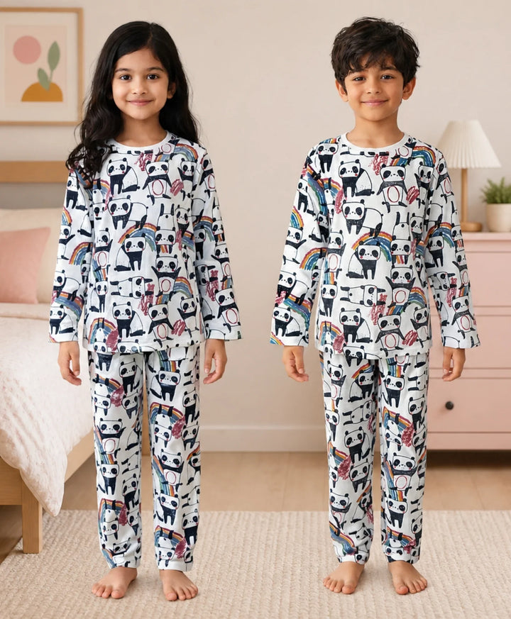 Panda Long Sleeves Boys Pyjama Set - White - Anthrilo 
