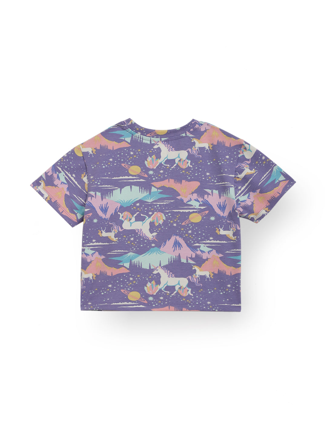 SUMMER UNICORN PLANET GIRLS SHORTS SLEEVE T-SHIRT - PURPLE