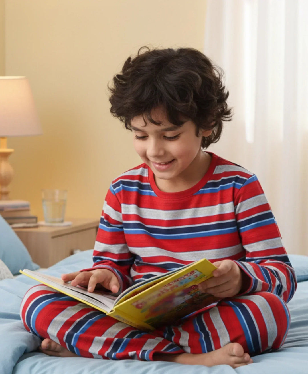 RED BLUE GREY STRIPE BOYS PYJAMA SET - MULTI