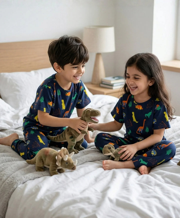 Dinosaur Fun Navy Short Sleeve Pyjama Set - Navy