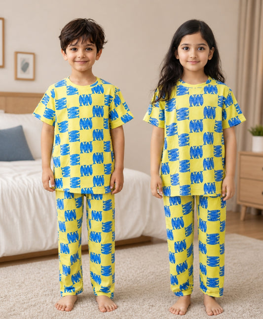 FISH YELLOW SHORT SLEEVE PYJAMA SET - YELLOW