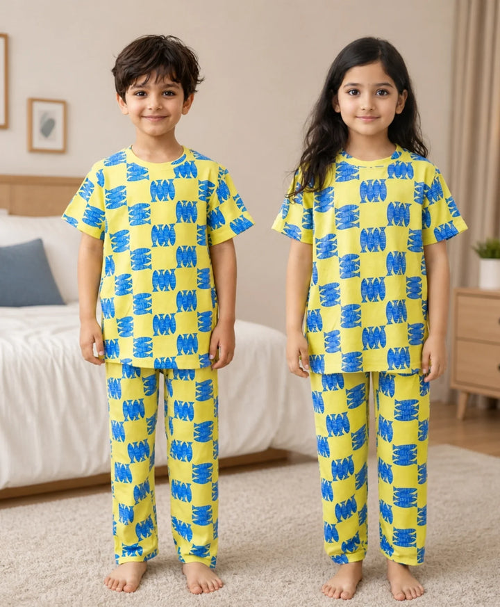 Fish Yellow Short Sleeve Pyjama Set - Yellow