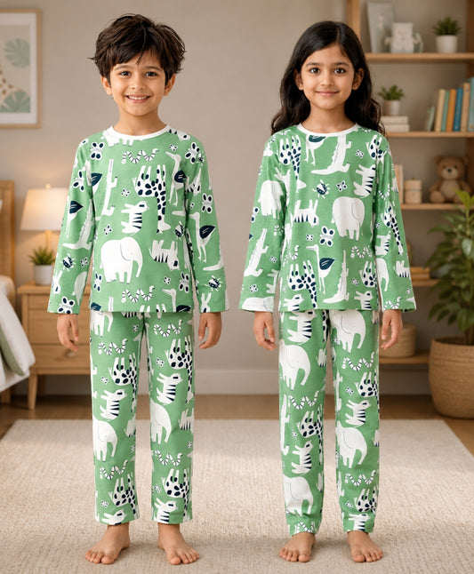 ANIMAL GREEN BOYS LONG SLEEVE PYJAMA SET - GREEN
