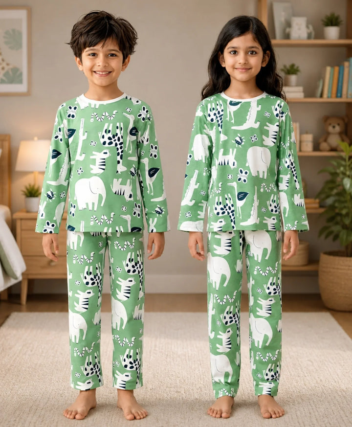Animal Green Boys Long Sleeve Pyjama Set - Green