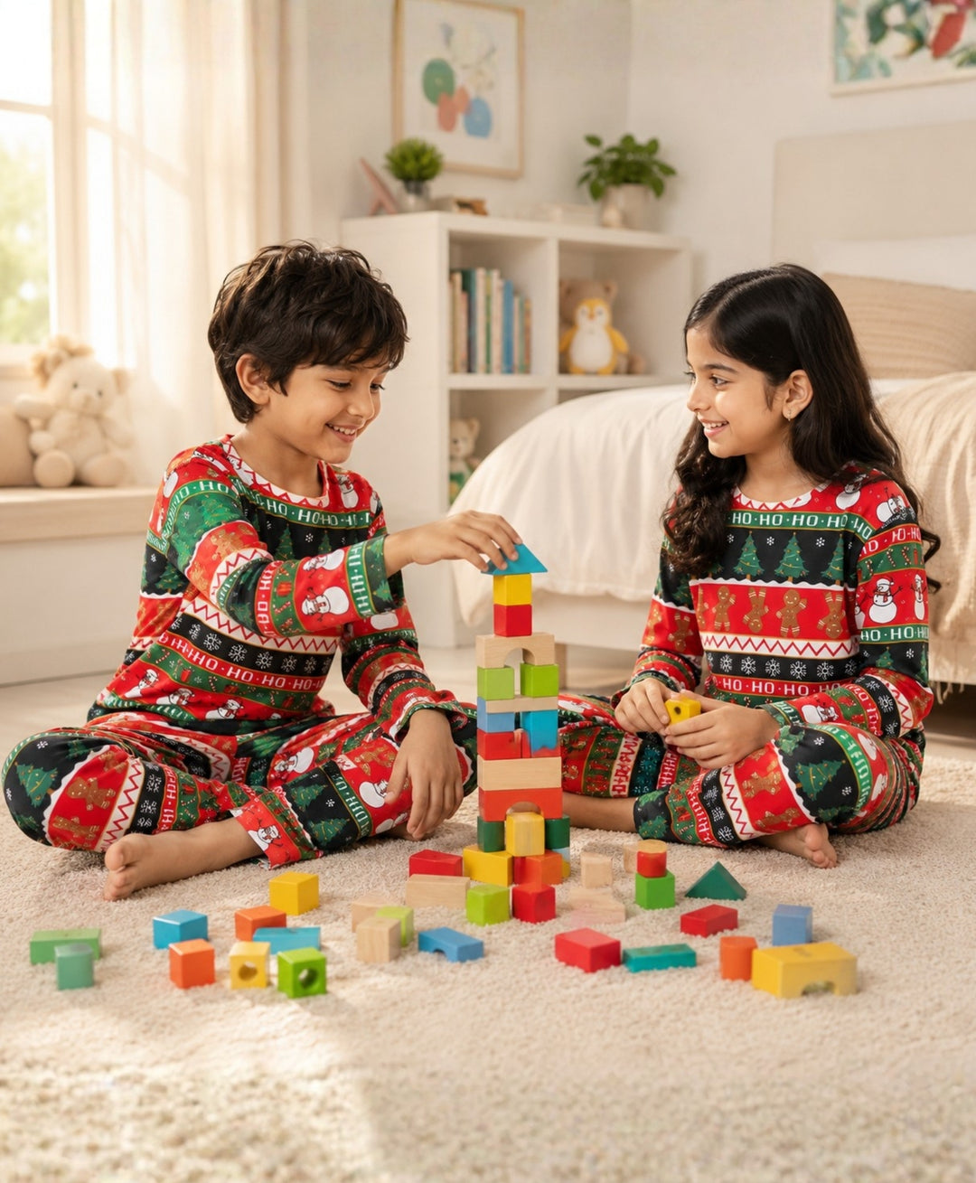 Christmas Red Girls Long Sleeve Pyjama Set - Red