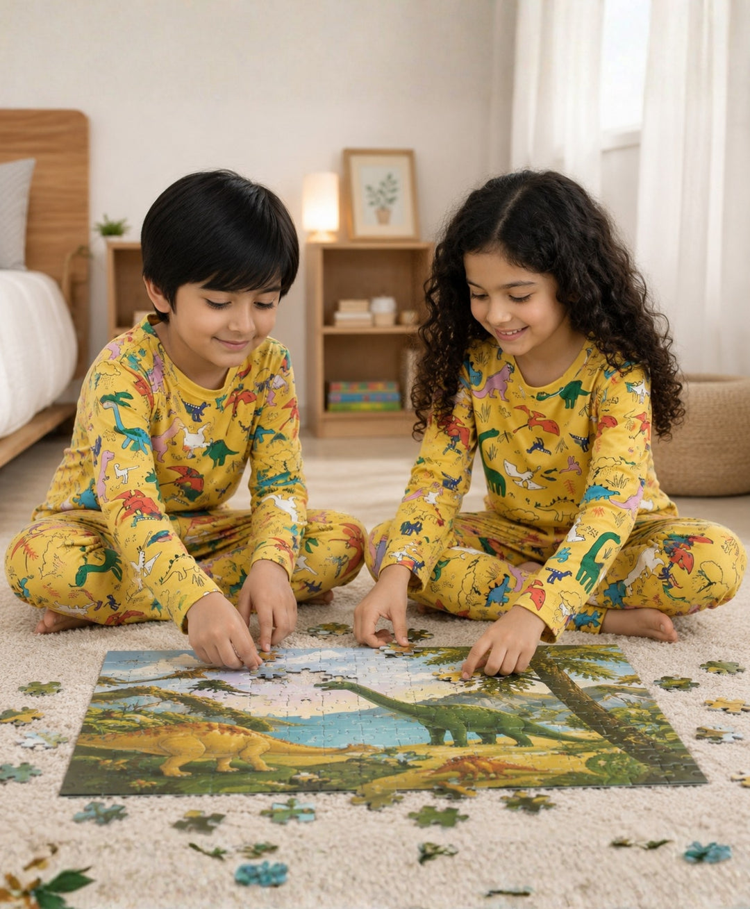 Raining Dinosaur Girls Long Sleeves Pyjama Set - Yellow