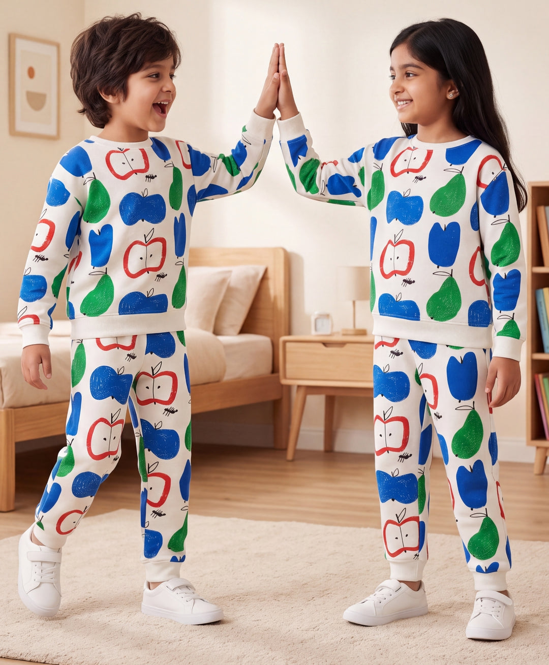 APPLE PEAR FLEECE SWEATSHIRT JOGGER SET - WHITE